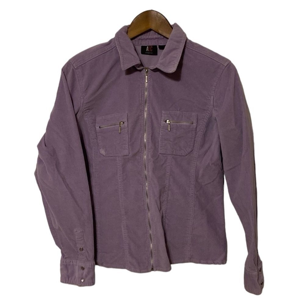 ALC Stretch Corduroy Full Zip Y2K Style Long Sleeve Jacket in Purple Medium